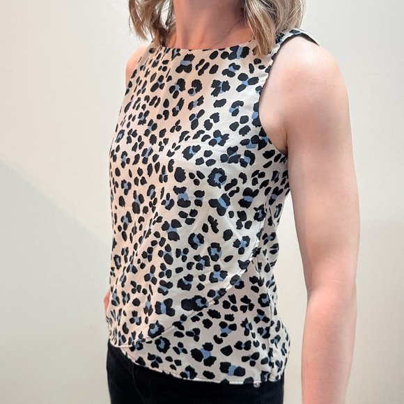 Zara Blue Leopard Print Sleeveless Top - Picture 1 of 4